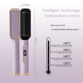 Hair Straightening Brush for Women, 2 in 1 Hair Straightener Comb with Free Temperature Adjustment, Hot Comb Hair Straightener with Quick Heat and Intelligent Power Off (Purple)