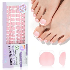 SAVILAND French Press on Toenails: 216 Pieces Toe Nail Press Ons French Short Square Toenails Toe Nail Press On Pink Soft Gel Toenail Press Ons Soak Off Fake Toenails DIY Manicure Gift