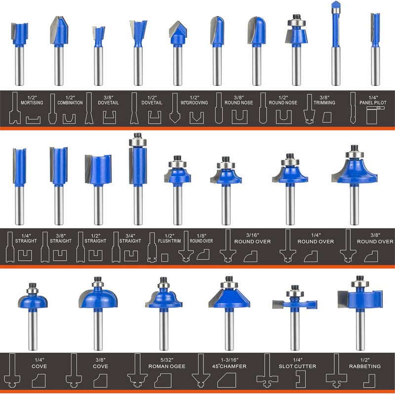 BAIDETS Router Bits Set 1/4 Inch Shank, 24 Pieces 1/4"