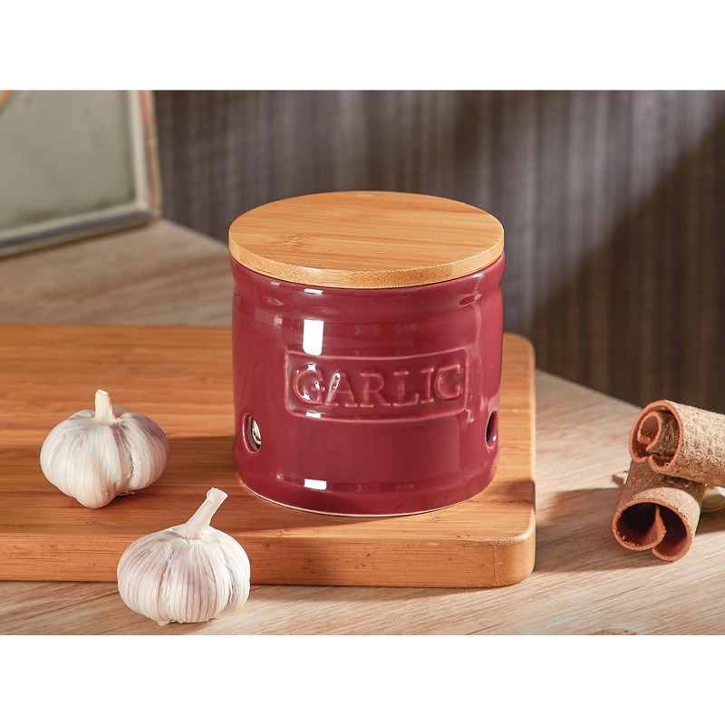 ONEMORE Garlic Keeper with Lid, Ceramic Garlic Saver 4 inch,