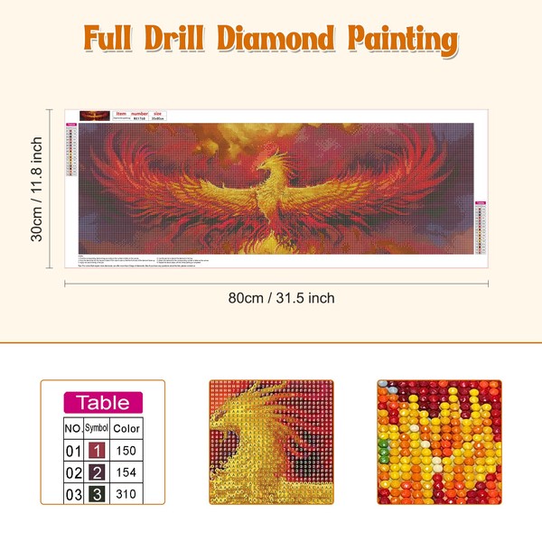 RICUVED Phoenix Diamond Painting Pictures, 5D Fire Phoenix Diamond Painting Pictures, Adult Animal Diamond Painting Pictures Set, Full Drill Diamond Painting, Cross Embroidery Painting for Home Decor,