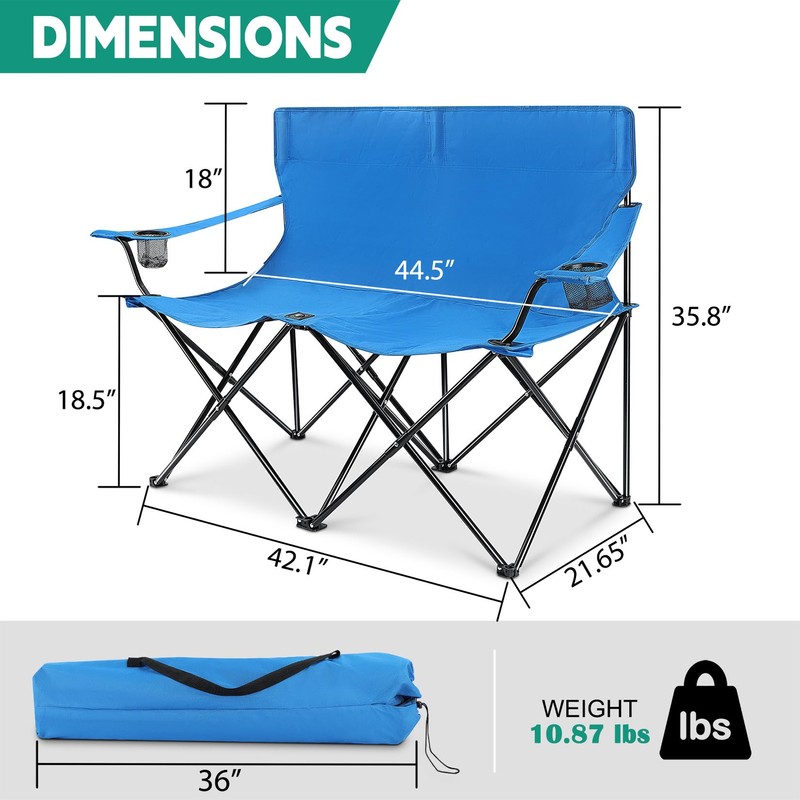 Joyfair Double Camping Beach Chair, Folding Camp Loveseat for Adults