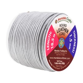 Mandala Crafts Round Cowhide Genuine Silver Leather Cord for Jewelry Making Kumihimo Leather Rope Spool - Silver Leather String Lace - 20 Yds 1.5mm Leather Cording