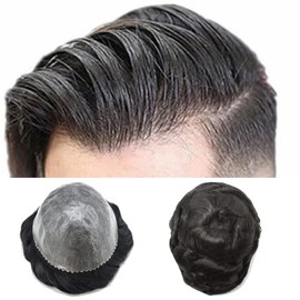 toupee for men 0.12mm-0.14mm durable All injected poly skin hair replacement system for men 8x10 inch Thin skin Hair Piece for Men transparent poly thin skin mens toupee (8"x10“, #1 Jet Black)