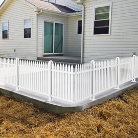 Goleray Vinyl Garden Fence- 2Sets, 84" W X 30" H White Picket Panels PVC Fence for Outdoor Patio Pool Dog Temporary Fence, Suitable for Concrete Ground (34 Pickets, Straight)