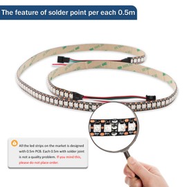 HJHX WS2812B LED Strip Light, 1m 144 LEDs Addressable Individually Controlled RGB Strip with Built-in IC for DIY Projects, 5V High-Density for Indoor Lighting (No Adapter but Have a Mini Controller)