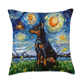 Miniature Pinscher Starry Night Dog Min Pin Art by Aja Throw Pillow
