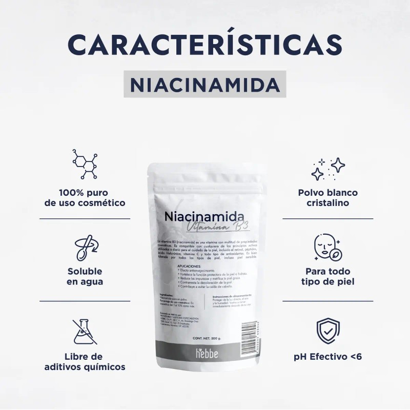 Hebbe Niacinamida 500g Vitamina Piel Grasa Facial Antiedad