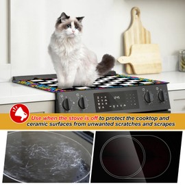 KitchenRaku 52x78cm Stove Cover, Stove Top Covers for Electric Stove, Ceramic Glass Cooktop Protector, Electric Stove Cover, Glass Top Stove Cover (Checkered & Floral Border Pattern)