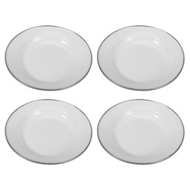 Luxshiny Vintage Enamel Plate Small, 4pcs 7 Inch White Enamelware Plates Retro Dinner Plates Rustic Serving Dishes for Fruit Food Dessert Snack