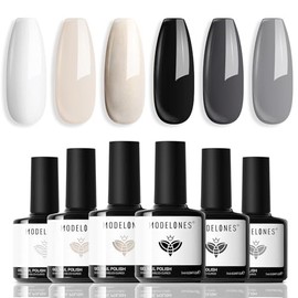Modelones Gel Nail Polish Set, 6 Colors White Black Gel Polish Milky White Neutral Nude Grey Glitter Nail Polish Kit Soak Off Nail Art Manicure DIY Salon for Women