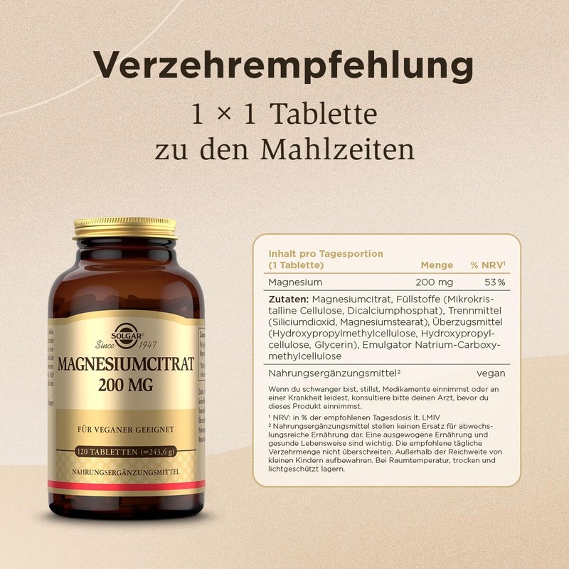 SOLGAR Magnesium Citrate 200 mg | For Energy, Psyche &