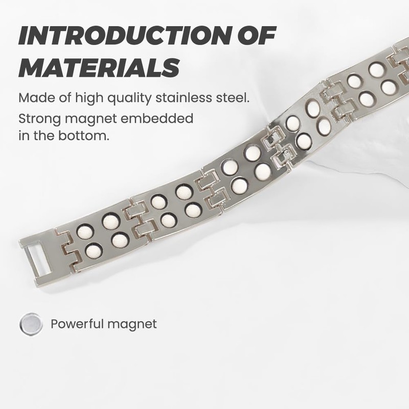 Magnetic Therapy Stainless Steel Bracelet for Men - 15mm Adjustable
