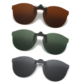 Long Keeper 3 Pair Clip On Sunglasses - Polarised Clip-on Sunglasses over Glasses for Women Men Driving Flip up Sunglasses Round Mirrored Clip On Shades UV400