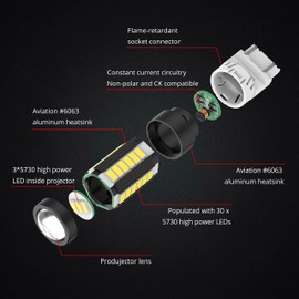 Alla Lighting WT21/7W WTY21W/7W LED Bulbs, Super Bright Rear Brake, Tail, Turn Signal Lights Bulbs Replacement 12V (6000K Xenon White)