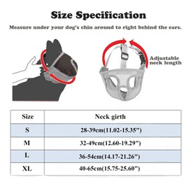 Short Snout Dog Muzzle Mesh Mask-Stop Dog for Biting Barking Chewing, Adjustable(S/Grey)