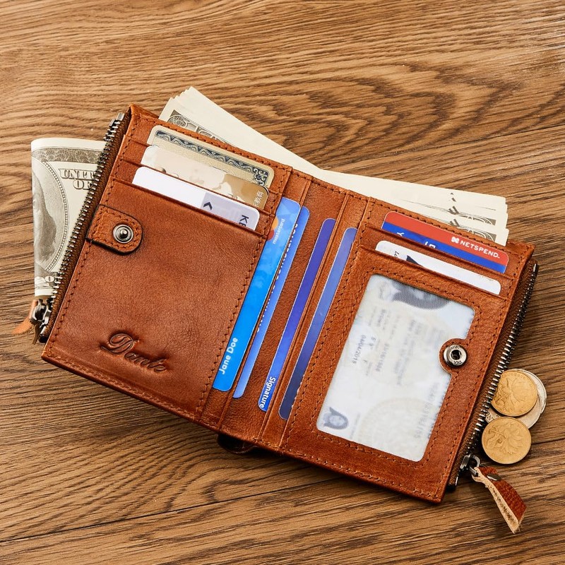 Wallet with Chain for Men Women Genuine Leather RFID Blocking