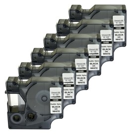 NEOUZA 18488 Compatible for DYMO Rhino Industrial IND Flexible Nylon Black on White Label Tape 12mm 1/2" (6 Packs)