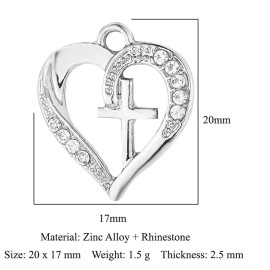 Fashion Jewelry CZ CHRISTIAN HEART FAITH  CROSS GOD Charm On 22" 925 Silver Snake Necklace Women