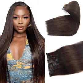 Seamless Clip in Hair Extensions Real Human Hair, Dark Brown Hair Extensions Real Human Hair Clip ins Extensions 7pcs 100G 18 Inch, Ubetta Clip in Hair Extensions Remy Human Hair Extensions for Women
