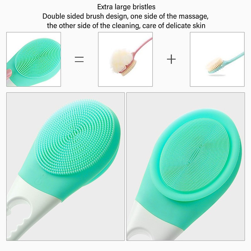 Electric Body Scrubber Brush 3 Speed Vibration Green Waterproof Long