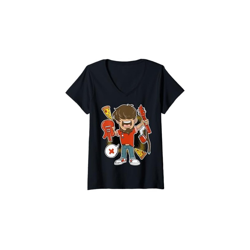 Womens X Cartoon Character With Guitar Fun Illustration For Kids
