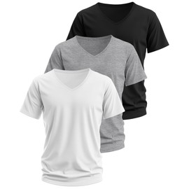 Ficerd 3 Pack Men's V Neck 95% Cotton T-Shirts M-7xl Big Tall Regular Soft Short Sleeve Basic 2025 Summer Clothes(Black, White, Light Gray,4XL)