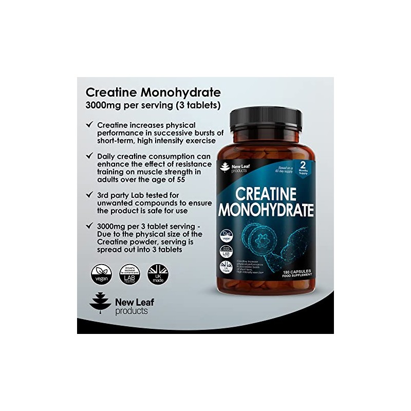 Creatine Monohydrate Tablets 3000mg - 180 Creatine Tablets - Exercise
