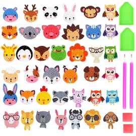 DIY Diamond Painting Children's Sticker Set Small Animals Mosaic Llebe Pictures 5D Diamond Painting Pictures Painting Diamond Pating for from 4 Years Children Boys Girls Adults Beginners (39 Pieces)