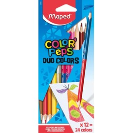 Maped Color'Peps - Lápices para colorear de madera 2 en 1 Color Duo,estuche de 12 lápices con 24 colores de doble mina