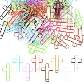 Pack of 100 Cross Paper Clips, 3.3 x 3.3 cm, Multicoloured Metal Clips, Cross Shape, Bible Study Supplies Christianity Office School Cross Clips for Documents