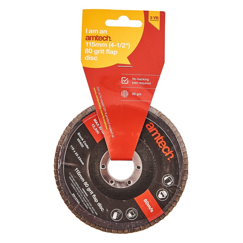 Amtech V0400 115mm 80 grit flap disc