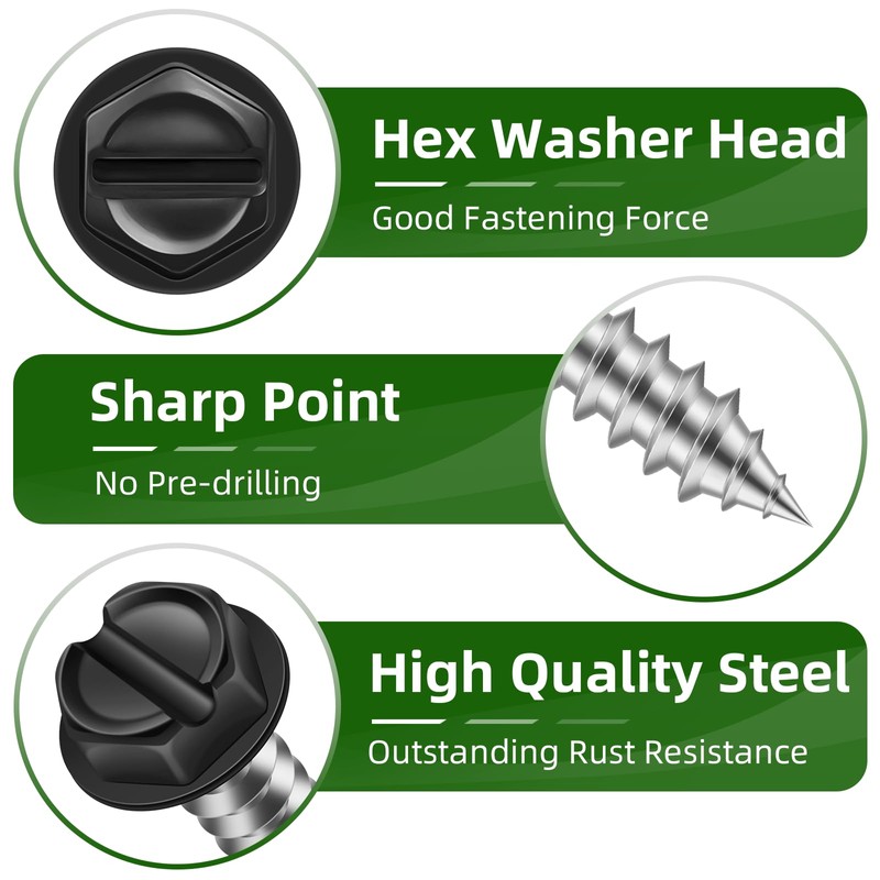 Mellewell #8 x 3/8" Self Tapping Gutter Screws, Black Painted