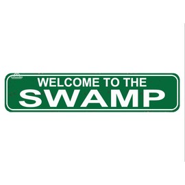 Welcome To The Swamp Sign Indoor or Outdoor Art Rustic Metal Street Sign or Door Name Plate Plaque Home Patio Garden Bar Farm House Garage Wall Decor Green Tin Signs 16 X 4 Inch
