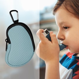 MEDMAX Neoprene Asthma Inhaler Holder, Protective Portable Travel Handy Holster, Lightweight Carrying Case with Carabiner Clip and Mesh Pocket Inside, Inhaler Not Included (Case Only) (Blue)