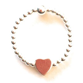 Sterling Silver 925 Beaded Stretch 2mm Ring With 6mm Heart Bead