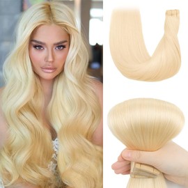 YDDM Tape-In Real Hair Extensions, 20 Pieces, 35 cm, 40 g, Bleach Blonde Invisible Tape Extensions, Real Hair Tape Extensions, Skin Weft Hair Extensions (14 Inches, 613#)
