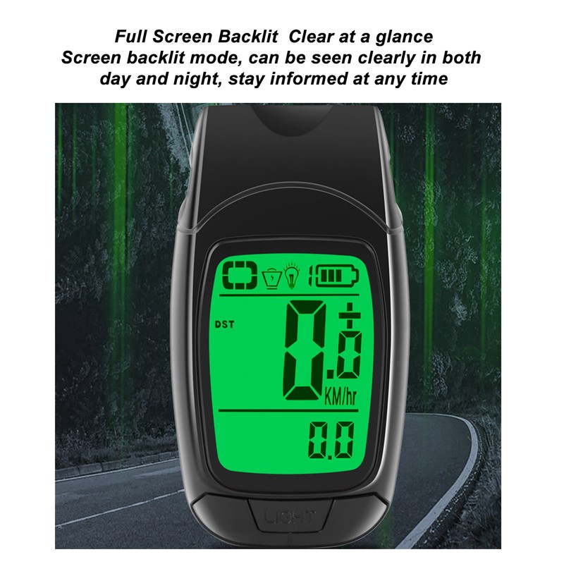 Bike Computer IP64 Waterproof Large LCD Backlit Display Cycling Speedometer