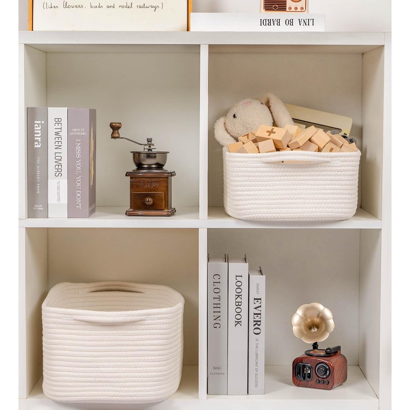 CubesLand Cute and Durable Small Cotton Rope Basket for Organizing,