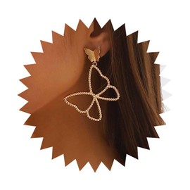 Dervivea Vintage Exaggerated Hollow Butterfly Earrings Hammered Butterfly Drop Earrings Gold Butterfly Stud Earrings Open Butterfly Earrings Large Butterfly Statement Earrings, Zinc, No Gemstone