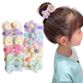Hair Rubber for Children, Set of 12, Flowers, Ribbon, Kids, Stylish, Tangle-Free, Children's Hair Elastic, Colorful, Bowknots, Toddler, Girls, Hair Accessories, Cute, Hair Clips, Rubber Hair Ornaments