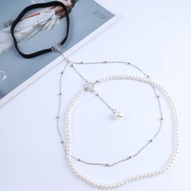 Atentuyi Multilayer Leg Chain Silver Pearl Thigh Chain Bead Thigh Chain Elastic Harness Beads Body Chain Summer Beach Bikini Boho Leg Jewellery Accessories for Women and Girls