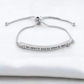 Gift for Best Friend Friendship Bracelet Not Sis-ter by Blood But Sis-ter by Heart Jewelry Friend Bangle (Bar Bracelet S)