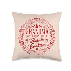 Grandma Christmas Cookies Tees Grandma Never Runs Out of Hugs and Cookies Christmas Ugly Throw Pillow, 16x16, Multicolor