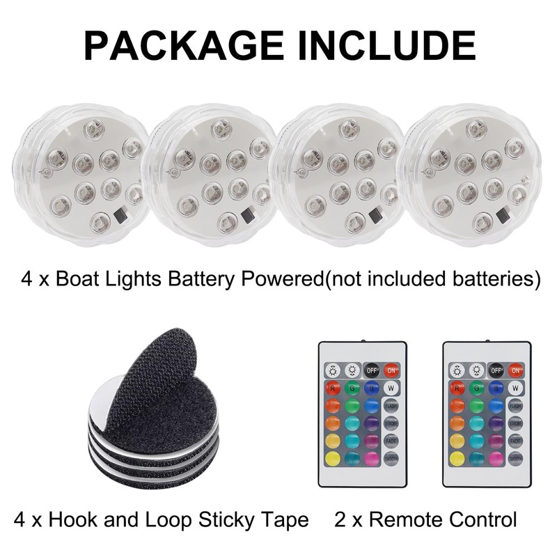 Boat Lights Wireless Remote Control Battery Powered, Waterproof Marine Led