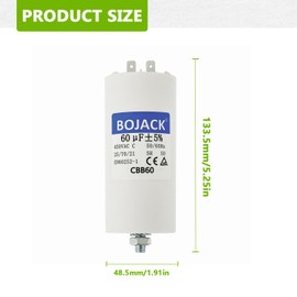 BOJACK CBB60 Motor Capacitor 60uF 450V Starting Capacitor 55 x 120 mm Capacitor 60 µF 450 Volt M8 Plug, Suitable for Electric Motors and Swimming Pool Pumps, 50/60Hz