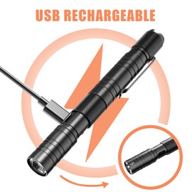 ELFGO Rechargeable Pen Light, Zoomable Led Penlight Inspector Light Pocket Flashlight with Clip Small Mini Handheld Slim Flashlight 360 Lumens LED for Nurse Medical Repair Engineer Doctor