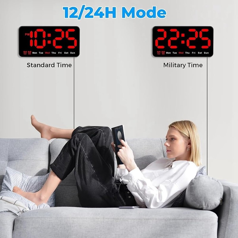 HiCOZZIE Digital Wall Clock, 9Inch LED Digital Clock Large Display