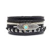 KunBead Black Leather Wrap Bracelets for Women Feather Charm Braided
