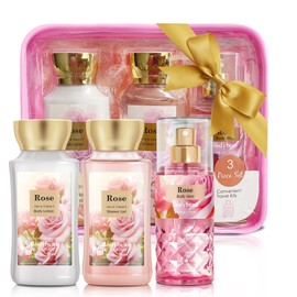 Beautifier Life Set de regalo para el baño y el cuerpo para mujeres y niñas, juego de 3 piezas en color rosa gel de ducha, loción corporal, bruma